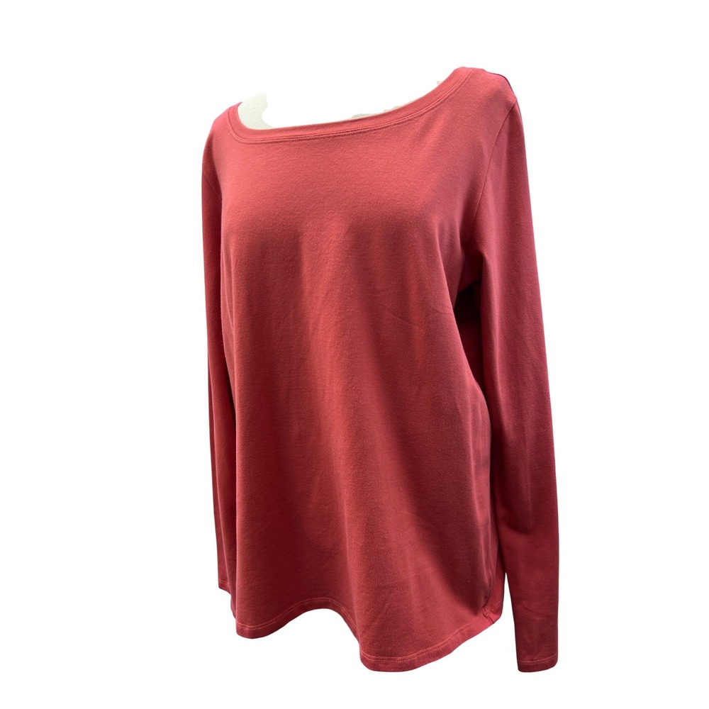 Eileen Fisher Long Sleeve Top Womens L Pink Excellent Organic Cotton Scoop Neck